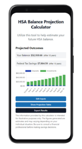 The HSA balance projection tool results on a mobile device